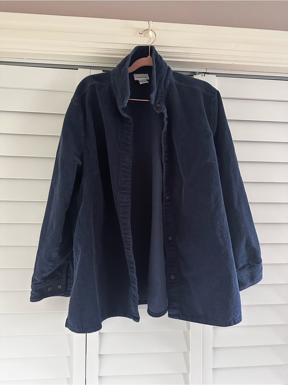 Women's Navy Corduroy Button-Down Shirt Jacket